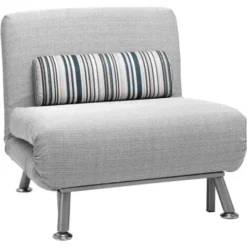 Homcom Poltrona Letto In Ferro E Cotone Con Cuscino A Righe 75 X 70 X 75cm Grigio