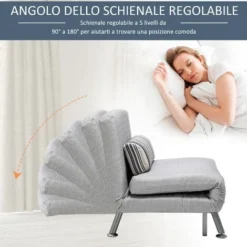 Homcom Poltrona Letto In Ferro E Cotone Con Cuscino A Righe 75 X 70 X 75cm Grigio -Negozio al dettaglio VIDAXL || HOMCOM || Songmics 8962408 5