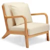 Poltrona Relax Comoda Lounge Bassa Struttura Legno E Tessuto Alta Densità Beige