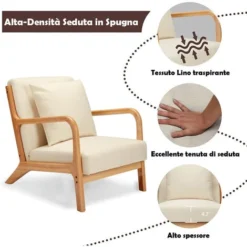 Poltrona Relax Comoda Lounge Bassa Struttura Legno E Tessuto Alta Densità Beige -Negozio al dettaglio VIDAXL || HOMCOM || Songmics 89724450 3