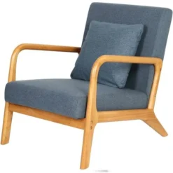 Poltrona Relax Comoda Lounge Bassa Struttura In Legno E Tessuto Alta Densità Blu