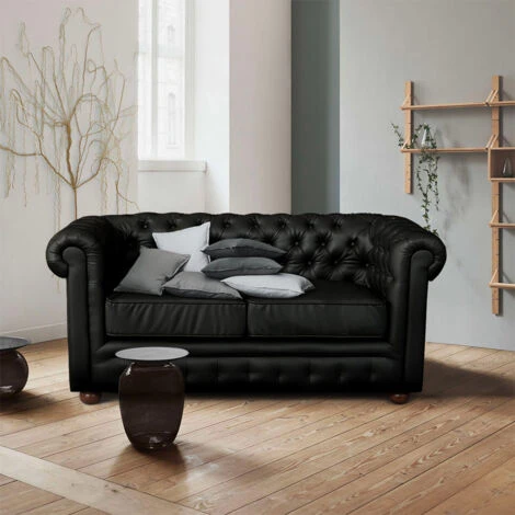 Divano In Similpelle 2 Posti Capitonné Chesterfield Design Colore: Nero 2 Divano In Similpelle 2 Posti Capitonné Chesterfield Design Colore: Nero - immagine 2