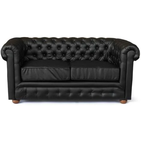 Divano In Similpelle 2 Posti Capitonné Chesterfield Design Colore: Nero 3 Divano In Similpelle 2 Posti Capitonné Chesterfield Design Colore: Nero - immagine 3