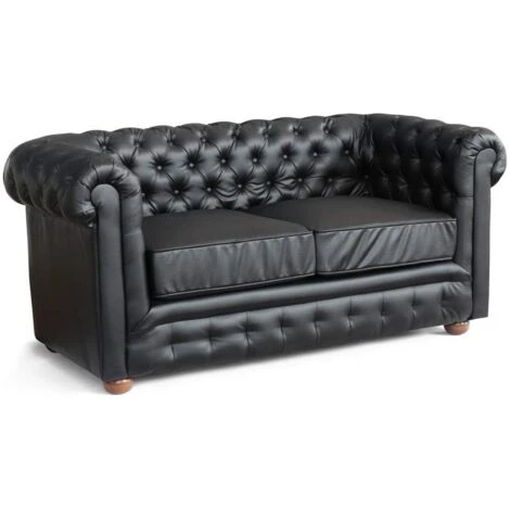 Divano In Similpelle 2 Posti Capitonné Chesterfield Design Colore: Nero 4 Divano In Similpelle 2 Posti Capitonné Chesterfield Design Colore: Nero - immagine 4