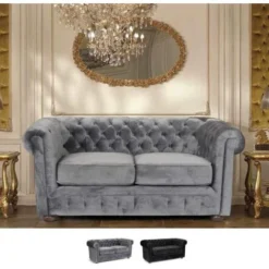 Divano Chesterfield Capitonné In Tessuto Velluto 2 Posti Design Colore: Grigio -Negozio al dettaglio VIDAXL || HOMCOM || Songmics 9030852 3