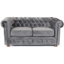 Divano Chesterfield Capitonné In Tessuto Velluto 2 Posti Design Colore: Grigio -Negozio al dettaglio VIDAXL || HOMCOM || Songmics 9030852 4