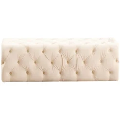 Pouf Rettangolare Grande In Velluto Melia, Panca Ottomana, Poggiapiedi, Design LUX, Bottoni Dettagliati, Crema -Negozio al dettaglio VIDAXL || HOMCOM || Songmics 90485761 3