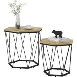 WOLTU Set Di 2 Tavolini Da Salotto. Tavolini Da Caffè Laterali Da Divano. Tavoli Bassi Da Soggiorno In Legno E Acciaio. Stile Industriale. Colore Legno E Nero