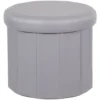 Pouf Contenitore In Ecopelle Salvaspazio Poggiapiedi Grigio Rotondo 38 X 33,5 Cm