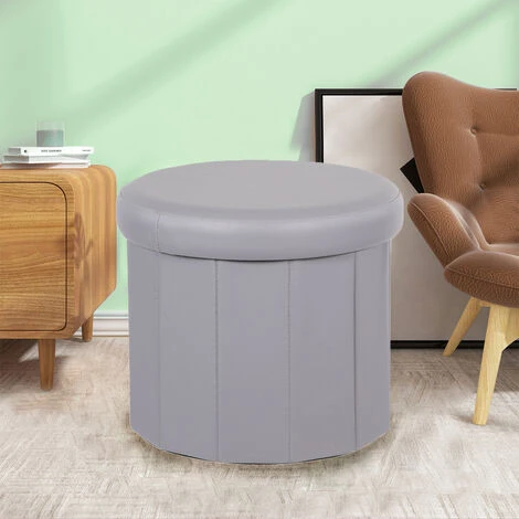 Pouf Contenitore In Ecopelle Salvaspazio Poggiapiedi Grigio Rotondo 38 X 33,5 Cm 2 Pouf Contenitore In Ecopelle Salvaspazio Poggiapiedi Grigio Rotondo 38 X 33,5 Cm - immagine 2