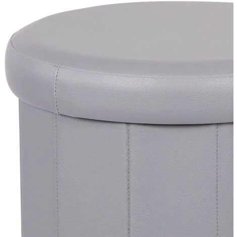 Pouf Contenitore In Ecopelle Salvaspazio Poggiapiedi Grigio Rotondo 38 X 33,5 Cm 3 Pouf Contenitore In Ecopelle Salvaspazio Poggiapiedi Grigio Rotondo 38 X 33,5 Cm - immagine 3