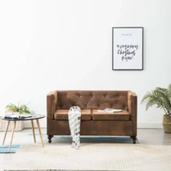 Divano Chesterfield A 2 Posti - Divano Relax Sofa In Tessuro Scamosciato Marrone BV809359 - BonneVie