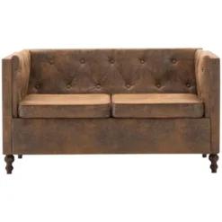 Divano Chesterfield A 2 Posti - Divano Relax Sofa In Tessuro Scamosciato Marrone BV809359 - BonneVie -Negozio al dettaglio VIDAXL || HOMCOM || Songmics 91514549 3