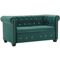 Divano Chesterfield A 2 Posti - Divano Relax Sofa In Velluto 146x75x72 Cm Verde BV790906 - BonneVie