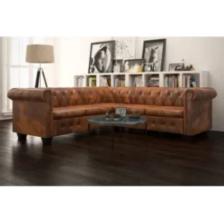 Divano Chersterfield Ad Angolo 5 Posti - Divano Relax Sofa In Similpelle Marrone BV661151 - BonneVie