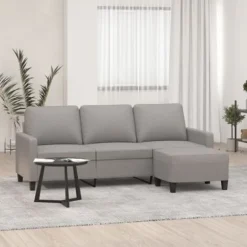 Divano A 3 Posti - Divano Relax Sofa Con Poggiapiedi Grigio Chiaro 180cm In Tessuto BV599796 - BonneVie