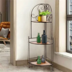 Scaffale Angolare 3 Ripiani Metallo E MDF Angoliera Portapiante Design Classico -Negozio al dettaglio VIDAXL || HOMCOM || Songmics 91687720 4