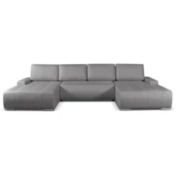 Divano Letto Angolare Panoramico In Tessuto Grigio - LEANZA