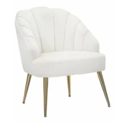 Poltrona Elegante, Velluto Crema, Gambe Metallo Dorate 65x69x84cm Shell