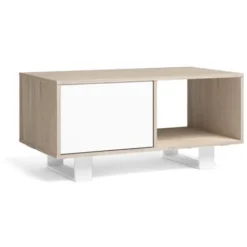 Skraut Home - Tavolino Con Porte, Sala Da Pranzo, Modello WIND, Colore Struttura Rovere, Colore Porte Bianco, Misure 92x50x45cm Altezza.