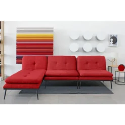 Divano Con Penisola 3 Posti, Divano Letto Modulare Con Chaise Longue PILAR - Divano Salotto Soggiorno, Design Moderno In Tessuto, Schienale Reclinabile Gambe In Metallo - ROSSO