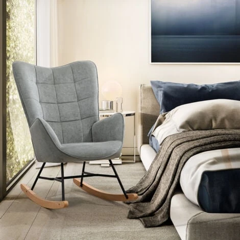 MEUBLES COSY Sedia A Dondolo Con Rivestimento In Tessuto Grigio, Struttura Posteriore In Metallo, Sedile In Compensato E Gambe In Legno Naturale In Stile Scandinavo 3 MEUBLES COSY Sedia A Dondolo Con Rivestimento In Tessuto Grigio, Struttura Posteriore In Metallo, Sedile In Compensato E Gambe In Legno Naturale In Stile Scandinavo - immagine 3