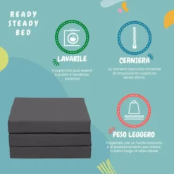 Ready Steady Bed Materasso Pieghevole Z Bed Cube Con Chiusura, Resistente All'acqua Cube Chair Bed Pouf Pieghevole Guest Z Bed Con Rivestimento Rimovibile Facile Da Pulire, Grigio -Negozio al dettaglio VIDAXL || HOMCOM || Songmics 92166391 4