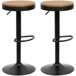 Skecten 2 X Sgabelli Per Sedia Da Bar In Legno, Sgabello Da Bar Da Cucina Regolabile In Altezza - Telaio Nero -Negozio al dettaglio VIDAXL || HOMCOM || Songmics 92499702 3