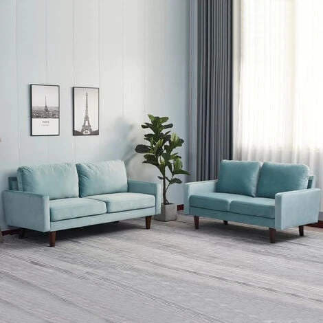 Set 2 Divani In Velluto Divano E Divanetto Per Salotto Gambe Di Legno Azzurro 1 Set 2 Divani In Velluto Divano E Divanetto Per Salotto Gambe Di Legno Azzurro