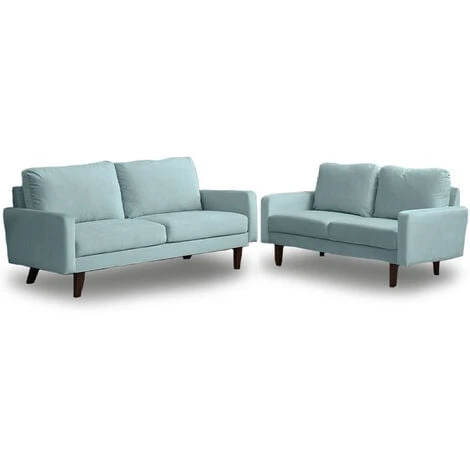 Set 2 Divani In Velluto Divano E Divanetto Per Salotto Gambe Di Legno Azzurro 2 Set 2 Divani In Velluto Divano E Divanetto Per Salotto Gambe Di Legno Azzurro - immagine 2