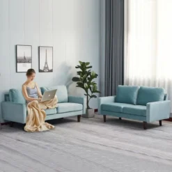 Set 2 Divani In Velluto Divano E Divanetto Per Salotto Gambe Di Legno Azzurro 6 Set 2 Divani In Velluto Divano E Divanetto Per Salotto Gambe Di Legno Azzurro -Negozio al dettaglio VIDAXL || HOMCOM || Songmics 92775456 3