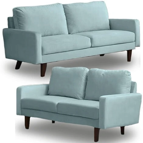 Set 2 Divani In Velluto Divano E Divanetto Per Salotto Gambe Di Legno Azzurro 4 Set 2 Divani In Velluto Divano E Divanetto Per Salotto Gambe Di Legno Azzurro - immagine 4