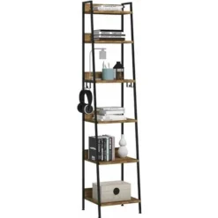 WOLTU Libreria A 6 Ripiani. Scaffale Con 4 Ganci Industriale. Scaffale A Scala In MDF E Metallo Per Soggiorno. Cucina. Studio. Ufficio.Nero.41x36x187cm