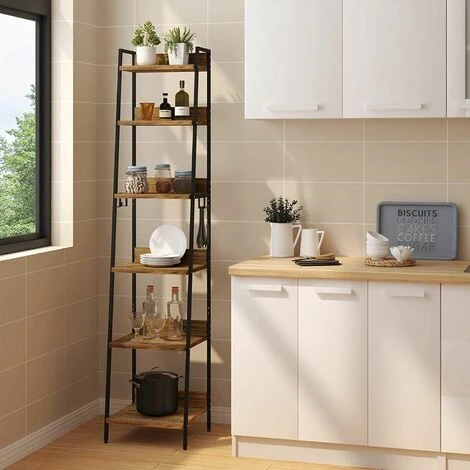 WOLTU Libreria A 6 Ripiani. Scaffale Con 4 Ganci Industriale. Scaffale A Scala In MDF E Metallo Per Soggiorno. Cucina. Studio. Ufficio.Nero.41x36x187cm 2 WOLTU Libreria A 6 Ripiani. Scaffale Con 4 Ganci Industriale. Scaffale A Scala In MDF E Metallo Per Soggiorno. Cucina. Studio. Ufficio.Nero.41x36x187cm - immagine 2