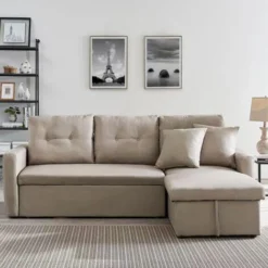 Divano Letto Angolare 3 Posti Con Penisola Contenitore 2 Cuscini Inclusi Beige -Negozio al dettaglio VIDAXL || HOMCOM || Songmics 92888061 5