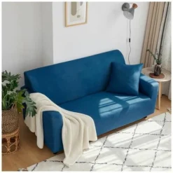 None Copridivano Elasticizzato, Copridivano Antiscivolo Moderno Protezione Divano, Blu, 4 Posti (235-300 Cm)