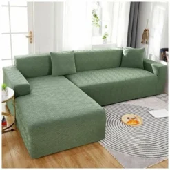 None Copridivano Elasticizzato Copridivano Universale Jacquard Solido Per Mobili, Verde, 1 Posto (90-140 Cm)