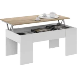 KIT TAVOLO CAFFE ELEV. 50X100X45/56H ROVERE/BIANCO