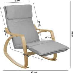 Baroni Home Sedia A Dondolo Con Braccioli In Legno Da Interno, Poltrona A Dondolo Ergonomica In Tessuto Con Poggiatesta E Poggiapiedi Regolabile A 5 Altezze, Max 150 Kg, Salotto Camera, Grigio -Negozio al dettaglio VIDAXL || HOMCOM || Songmics 94131995 4