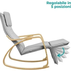 Baroni Home Sedia A Dondolo Con Braccioli In Legno Da Interno, Poltrona A Dondolo Ergonomica In Tessuto Con Poggiatesta E Poggiapiedi Regolabile A 5 Altezze, Max 150 Kg, Salotto Camera, Grigio -Negozio al dettaglio VIDAXL || HOMCOM || Songmics 94131995 5