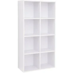 Songmics Libreria A 8 Cubi, Scaffale In Legno A Ripiani, Armadio Guardaroba Autoportante Per Ufficio E Casa, Di Colore Bianco