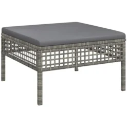Poggiapiedi Da Giardino Con Cuscino In Polyrattan Grigio VidaXL