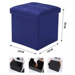 POUF CASSAPANCA POGGIAPIEDI SEDUTA IMBOTTITA CONTENITORE PANCA SGABELLO ECOPELLE - COLORE Mod: Blu Piccola