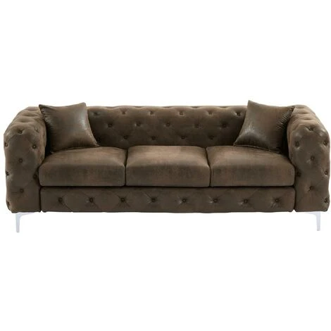 Divano 3 Posti E Poltrona Chesterfield In Microfibra Aspetto Pelle Invecchiata - EDWINA 4 Divano 3 Posti E Poltrona Chesterfield In Microfibra Aspetto Pelle Invecchiata - EDWINA - immagine 4