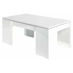 Tavolino Salotto In Legno Bianco Lucido Con Piano