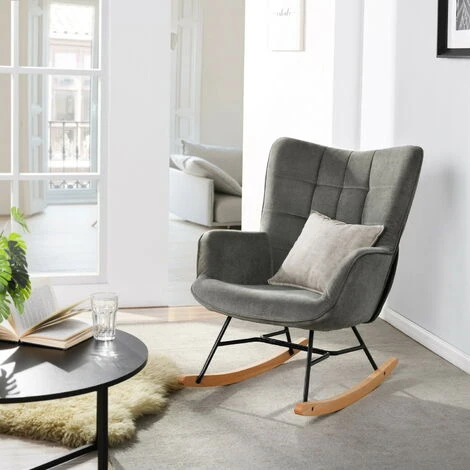 MEUBLES COSY Sedia A Dondolo Grande Sedia A Dondolo, Stile Scandinavo, Tessuto Grigio, Gambe In Legno Massello Di Faggio, 70x85x93,5 Cm 1 MEUBLES COSY Sedia A Dondolo Grande Sedia A Dondolo, Stile Scandinavo, Tessuto Grigio, Gambe In Legno Massello Di Faggio, 70x85x93,5 Cm