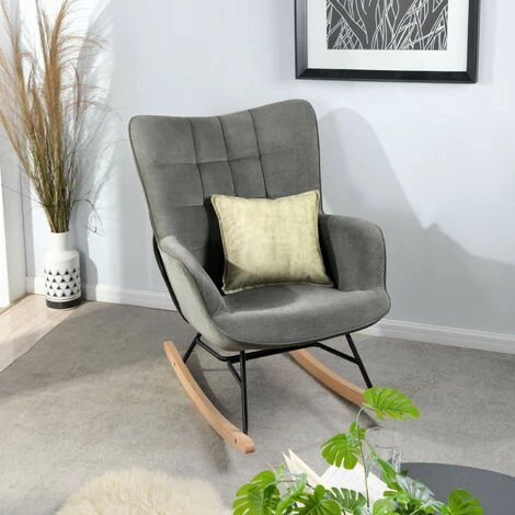 MEUBLES COSY Sedia A Dondolo Grande Sedia A Dondolo, Stile Scandinavo, Tessuto Grigio, Gambe In Legno Massello Di Faggio, 70x85x93,5 Cm 2 MEUBLES COSY Sedia A Dondolo Grande Sedia A Dondolo, Stile Scandinavo, Tessuto Grigio, Gambe In Legno Massello Di Faggio, 70x85x93,5 Cm - immagine 2