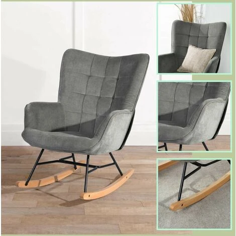 MEUBLES COSY Sedia A Dondolo Grande Sedia A Dondolo, Stile Scandinavo, Tessuto Grigio, Gambe In Legno Massello Di Faggio, 70x85x93,5 Cm 3 MEUBLES COSY Sedia A Dondolo Grande Sedia A Dondolo, Stile Scandinavo, Tessuto Grigio, Gambe In Legno Massello Di Faggio, 70x85x93,5 Cm - immagine 3