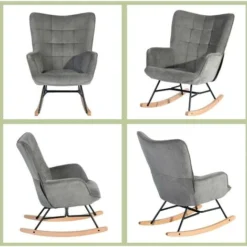 MEUBLES COSY Sedia A Dondolo Grande Sedia A Dondolo, Stile Scandinavo, Tessuto Grigio, Gambe In Legno Massello Di Faggio, 70x85x93,5 Cm 8 MEUBLES COSY Sedia A Dondolo Grande Sedia A Dondolo, Stile Scandinavo, Tessuto Grigio, Gambe In Legno Massello Di Faggio, 70x85x93,5 Cm -Negozio al dettaglio VIDAXL || HOMCOM || Songmics 95069933 4