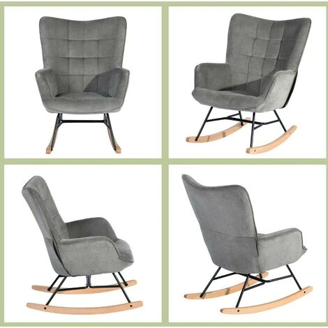 MEUBLES COSY Sedia A Dondolo Grande Sedia A Dondolo, Stile Scandinavo, Tessuto Grigio, Gambe In Legno Massello Di Faggio, 70x85x93,5 Cm 4 MEUBLES COSY Sedia A Dondolo Grande Sedia A Dondolo, Stile Scandinavo, Tessuto Grigio, Gambe In Legno Massello Di Faggio, 70x85x93,5 Cm - immagine 4